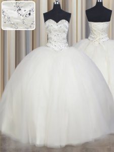 Gorgeous White Lace Up Quinceanera Dresses Beading Sleeveless Floor Length