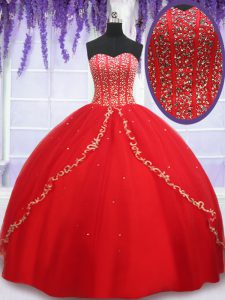 Fancy Sleeveless Beading and Appliques Lace Up Quinceanera Dresses