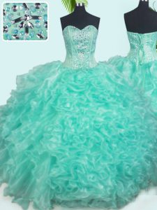 Attractive Sweetheart Sleeveless Organza Ball Gown Prom Dress Beading and Ruffles Lace Up