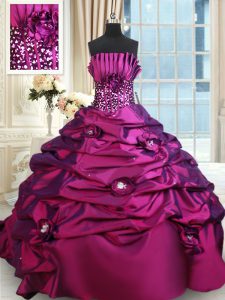 Customized Sequins Purple Quinceanera Gowns Strapless Sleeveless Brush Train Lace Up
