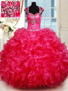 Sweetheart Cap Sleeves Organza Quinceanera Dresses Beading and Ruffles Backless