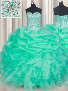 Pick Ups Sweetheart Sleeveless Lace Up Quinceanera Dress Apple Green Organza