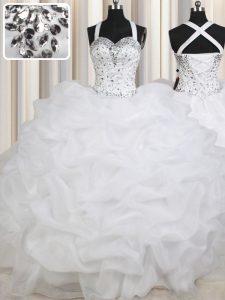 Custom Made White Straps Lace Up Beading and Pick Ups Quinceanera Dresses Sleeveless