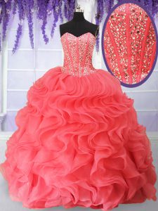Hot Selling Organza Sleeveless Floor Length 15th Birthday Dress and Beading and Ruffles