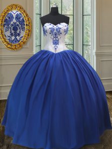 Royal Blue Sweetheart Lace Up Embroidery Vestidos de Quinceanera Sleeveless