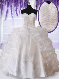 Noble Floor Length White Quinceanera Gown Organza Sleeveless Beading and Appliques and Pick Ups