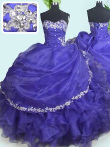 Exquisite Ball Gowns Ball Gown Prom Dress Purple Sweetheart Organza Sleeveless Floor Length Lace Up
