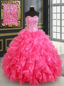 Sequins Floor Length Ball Gowns Sleeveless Hot Pink Sweet 16 Quinceanera Dress Lace Up