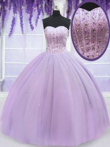 Lovely Organza Sweetheart Sleeveless Lace Up Beading Vestidos de Quinceanera in Lavender