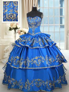 Blue Ball Gowns Beading and Embroidery and Ruffled Layers Vestidos de Quinceanera Lace Up Taffeta Sleeveless Floor Length