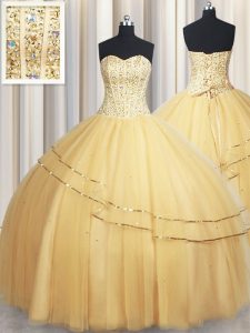 Charming Sweetheart Sleeveless Tulle Ball Gown Prom Dress Beading and Sequins Lace Up