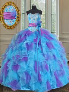 Beauteous Sweetheart Sleeveless Organza and Tulle Quince Ball Gowns Beading and Ruffles Lace Up