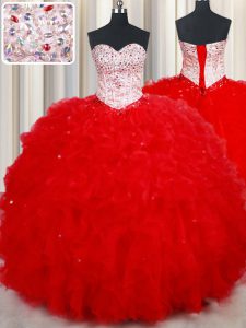 Artistic Tulle Sleeveless Floor Length Quinceanera Dress and Beading and Ruffles