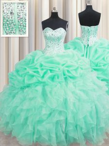Pick Ups Floor Length Ball Gowns Sleeveless Apple Green Quince Ball Gowns Lace Up