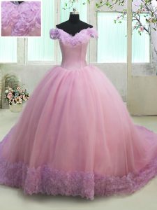 Cheap Off the Shoulder Cap Sleeves Court Train Lace Up With Train Ruching 15 Quinceanera Dress
