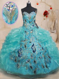Stylish Teal Zipper Sweet 16 Dress Beading and Embroidery and Ruffles Sleeveless Floor Length