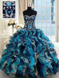 Simple Multi-color Sleeveless Organza Brush Train Lace Up 15th Birthday Dress for Military Ball and Sweet 16 and Quinceanera