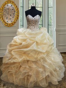 Spectacular Floor Length Champagne Quinceanera Dresses Sweetheart Sleeveless Lace Up