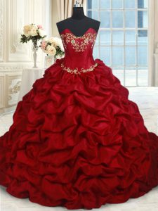 Traditional Pick Ups Ball Gowns 15 Quinceanera Dress Wine Red Sweetheart Taffeta Sleeveless Floor Length Lace Up