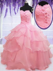 Organza Sleeveless Floor Length Sweet 16 Dress and Beading and Hand Made Flower