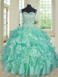 Ball Gowns Ball Gown Prom Dress Apple Green Sweetheart Organza Sleeveless Floor Length Lace Up