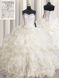 Custom Made Floor Length Champagne Quinceanera Dress Sweetheart Sleeveless Lace Up