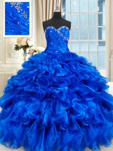 Royal Blue Sweetheart Lace Up Beading and Ruffles Sweet 16 Quinceanera Dress Sleeveless