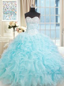 Light Blue Ball Gowns Ruffles Sweet 16 Quinceanera Dress Lace Up Organza Sleeveless Floor Length