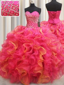 Floor Length Multi-color Quinceanera Gown Organza Sleeveless Beading and Ruffles