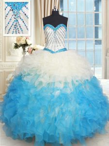 Pretty Multi-color Lace Up Sweet 16 Dresses Beading and Ruffles Sleeveless Floor Length