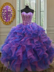Glorious Multi-color Quinceanera Dresses Military Ball and Sweet 16 and Quinceanera and For with Beading and Ruffles Sweetheart Sleeveless Lace Up