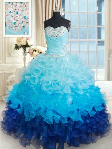 Designer Multi-color Ball Gowns Sweetheart Sleeveless Organza Floor Length Lace Up Beading and Ruffles Sweet 16 Dress
