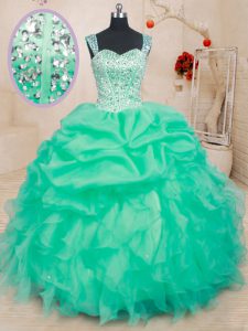 Straps Sleeveless Lace Up Floor Length Beading and Ruffles and Pick Ups Sweet 16 Quinceanera Dress
