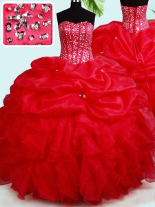 Organza Sleeveless Floor Length Quinceanera Dress and Beading and Ruffles and Pick Ups