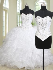 Captivating With Train White 15 Quinceanera Dress Sweetheart Sleeveless Brush Train Lace Up