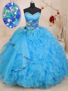 Floor Length Ball Gowns Sleeveless Baby Blue Sweet 16 Dresses Lace Up