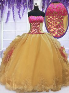 Sleeveless Beading and Lace and Ruffles Lace Up 15 Quinceanera Dress