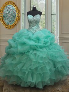 Stylish Apple Green Sweetheart Lace Up Beading and Ruffles and Pick Ups Vestidos de Quinceanera Sleeveless