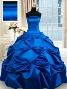 Pick Ups Floor Length Royal Blue Quinceanera Dress Strapless Sleeveless Lace Up