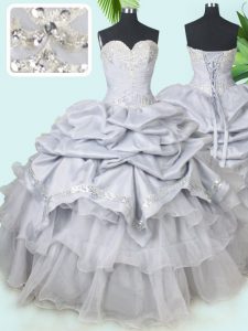 Custom Fit Organza and Taffeta Sleeveless Floor Length Sweet 16 Quinceanera Dress and Beading and Sequins and Pick Ups