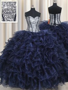 Super Sleeveless Lace Up Floor Length Ruffled Layers and Sequins Quinceanera Dresses