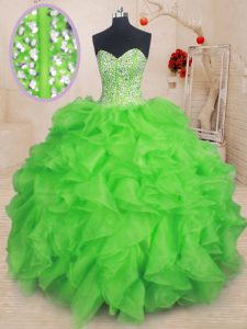 Ball Gowns Quinceanera Gowns Sweetheart Organza Sleeveless Floor Length Lace Up