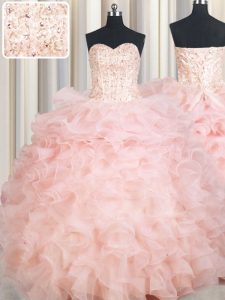 Classical Sweetheart Sleeveless Organza 15 Quinceanera Dress Beading and Ruffles Lace Up