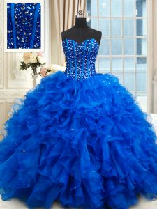 Simple Floor Length Ball Gowns Sleeveless Royal Blue Ball Gown Prom Dress Lace Up