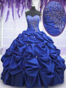 Traditional Pick Ups Floor Length Royal Blue Sweet 16 Dresses Sweetheart Sleeveless Lace Up