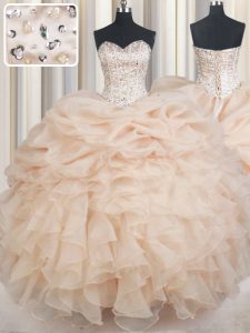 Latest Organza Sleeveless Floor Length Vestidos de Quinceanera and Beading and Ruffles and Pick Ups