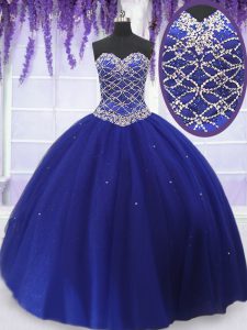 Trendy Sweetheart Sleeveless Lace Up Sweet 16 Dresses Royal Blue Tulle