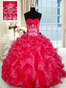 Free and Easy Ball Gowns Quinceanera Dress Red Sweetheart Organza Sleeveless Floor Length Lace Up