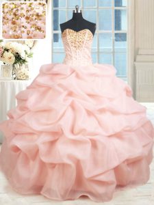Extravagant Pick Ups Baby Pink Sleeveless Organza Lace Up Quinceanera Dress for Prom and Military Ball and Sweet 16 and Quinceanera