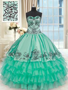 Great Sleeveless Embroidery and Ruffled Layers Lace Up Sweet 16 Dress